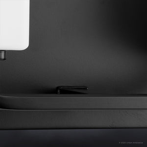 A beautiful UHP4329 Contemporary Bath Light 8.5''H x 13.5''W, Midnight Black Finish, Louisville Collection bathroom sink with a white faucet by Urban Ambiance lighting