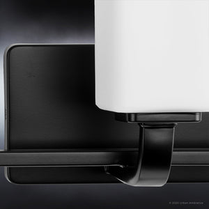 A unique lighting fixture from the Louisville Collection featuring a beautiful Midnight Black finish and a white square.