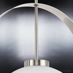 A beautiful pendant lamp with a white glass shade.