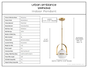 A diagram showing the dimensions of the unique Urban Ambiance UHP4342 Mid-Century Modern Pendant 12.375''H x 9.375''W pendant light.