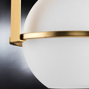 A unique lighting fixture, the UHP4342 Mid-Century Modern Pendant from the Albuquerque Collection by Urban Ambiance showcases a brushed bronze finish and a white ball, exuding luxury.