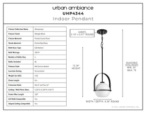 A unique lighting fixture, the Urban Ambiance UHP4344 Mid-Century Modern Pendant features dimensions of 12.375''H x 9.375''W in a Midnight Black Finish