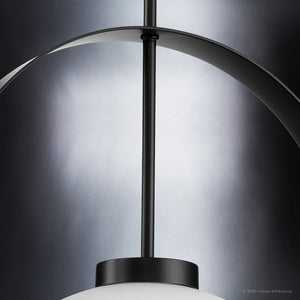 A beautiful Urban Ambiance UHP4345 Mid-Century Modern Pendant 21.625''H x 16.125''W, Midnight Black Finish, Albuquerque Collection with a white glass shade