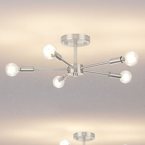 A unique Mid-Century Modern ceiling lamp from Urban Ambiance's Albuquerque Collection, featuring a brushed nickel finish and four lights.