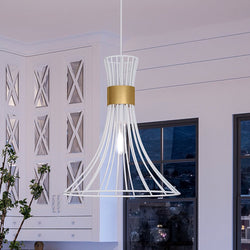 A unique and beautiful UHP4350 Mid-Century Modern Pendant 16''H x 18''W, Matte White Finish, Tucson Collection luxury pendant light in a kitchen by Urban