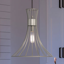A gorgeous UHP4351 Mid-Century Modern Pendant 16''H x 18''W, Burnished Nickel Finish from the Tucson Collection by Urban Ambiance featuring a unique metal cage.