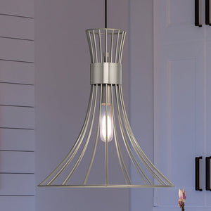 A gorgeous UHP4351 Mid-Century Modern Pendant 16''H x 18''W, Burnished Nickel Finish from the Tucson Collection by Urban Ambiance featuring a unique metal cage.