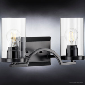 A unique and luxurious Urban Ambiance bathroom fixture with two UHP4361 Contemporary Bath Light 8''H x 16''W fixtures.