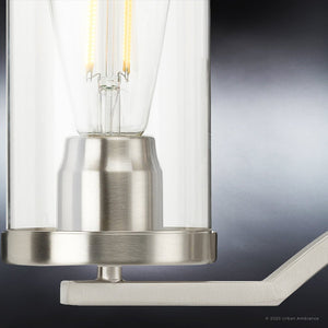 A beautiful and unique Urban Ambiance UHP4362 Contemporary Bath Light 8''H x 24''W, Brushed Nickel Finish, Mesa Collection wall sconce with a clear