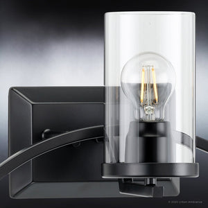 An UHP4363 Contemporary Bath Light featuring a Midnight Black Finish and clear glass bulb.