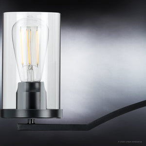 A gorgeous UHP4365 Contemporary Bath Light with a midnight black finish and clear glass shade from the Mesa Collection by Urban Ambiance.