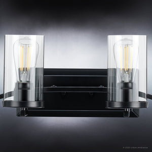 A luxury Mesa Collection bath light with a unique Midnight Black finish and beautiful glass bulbs.