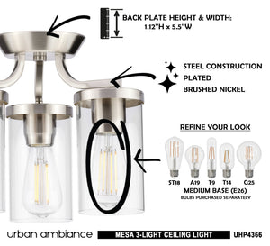 An UHP4366 Contemporary Ceiling Light 10.5''H x 13''W, Brushed Nickel Finish, Mesa Collection by Urban Ambiance- gorgeous lighting fixture