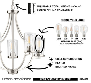 A diagram showing how to install a gorgeous chandelier from the Mesa Collection by Urban Ambiance.