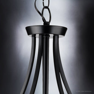 An Urban Ambiance UHP4369 Contemporary Chandelier 26''H x 26''W, Midnight Black Finish, Mesa Collection pendant lamp with a beautiful black shade.
