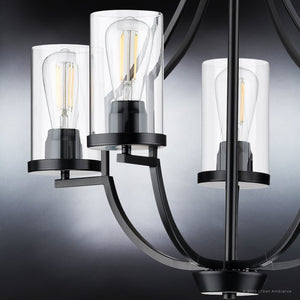 An Urban Ambiance UHP4369 Contemporary Chandelier, luxury lighting fixture with three glass bulbs.