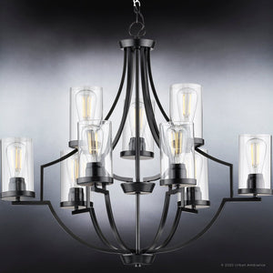 An Urban Ambiance UHP4371 Gorgeous Contemporary Lamp 29''H x 32''W, Midnight Black Finish, Mesa Collection with clear glass shades.