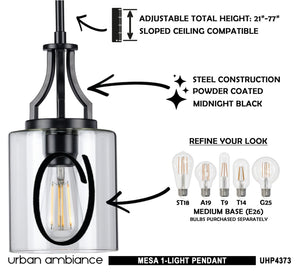 A picture of the UHP4373 Contemporary Pendant 12.5''H x 6.375''W with instructions on how to use it, made by Urban Ambiance from their