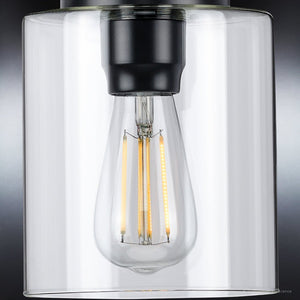 A luxury Urban Ambiance UHP4373 Contemporary Pendant 12.5''H x 6.375''W, Midnight Black Finish, Mesa Collection lamp with a glass shade and a