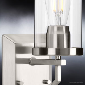 A Unique Urban Ambiance UHP4376 Contemporary Wall Sconce 19.25''H x 4.875''W with a clear glass shade.