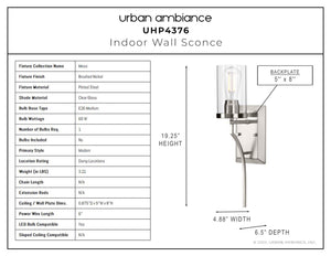A gorgeous lighting fixture, the UHP4376 Contemporary Wall Sconce from the Mesa Collection by Urban Ambiance has a Brushed Nickel Finish.