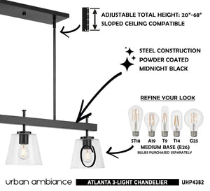 Midnight Black Finish, Atlanta Collection Urban Ambiance UHP4382 Traditional Chandelier - a unique and beautiful luxury lighting fixture measuring 11.875''H x 40''W.