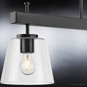 A luxury lighting fixture, the UHP4382 Traditional Chandelier from the Atlanta Collection, features a gorgeous glass shade and Midnight Black finish.