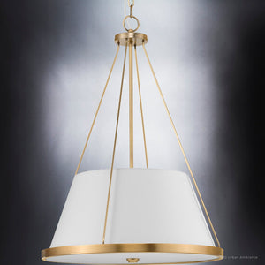 A beautiful UHP4387 Traditional Chandelier 30''H x 22''W, Olde Brass Finish, Atlanta Collection by Urban Ambiance pendant light with a white shade.