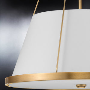 A beautiful Urban Ambiance UHP4387 Traditional Chandelier 30''H x 22''W lighting fixture, Olde Brass Finish, Atlanta Collection with a white shade.