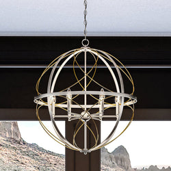 A unique lighting fixture, the UHP4403 Farmhouse Chandelier 31.875''H x 28''W with an Antique Silver Finish from the Omaha Collection by Urban Ambiance, brings