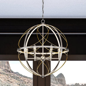 A unique lighting fixture, the UHP4403 Farmhouse Chandelier 31.875''H x 28''W with an Antique Silver Finish from the Omaha Collection by Urban Ambiance, brings