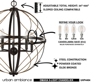 Urban Ambiance UHP4404 Farmhouse Chandelier 26''H x 22''W, Olde Bronze Finish, Omaha Collection - a gorgeous and unique lighting fixture.