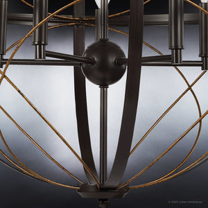 A gorgeous lighting fixture, the Urban Ambiance UHP4404 Farmhouse Chandelier from the Omaha Collection features an Olde Bronze Finish and a globe in the middle.