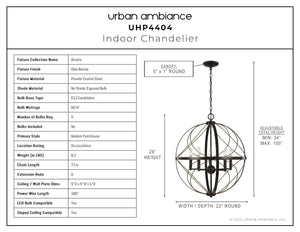Beautiful Urban Ambiance UHP4404 Farmhouse Chandelier 26''H x 22''W, Olde Bronze Finish, Omaha Collection.