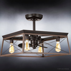 A unique lighting fixture, the Urban Ambiance UHP9240 Farmhouse Ceiling Fan 17''H x 22''W in Olde Bronze Finish from the Berkeley Collection, includes three