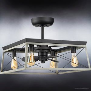 A unique UHP9241 Farmhouse Ceiling Fan with three beautiful light bulbs.