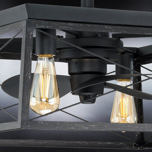 A gorgeous UHP9243 Farmhouse Ceiling Fan 17''H x 22''W, Midnight Black Finish, Berkeley Collection by Urban Ambiance with three light bulbs.