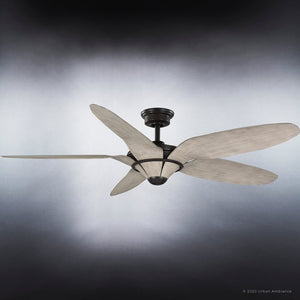 An Urban Ambiance UHP9260 Urban Loft Ceiling Fan with beautiful lighting fixtures and a unique design featuring two blades on a dark background.
