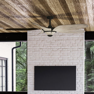 A living room with a UHP9260 Urban Loft Ceiling Fan 14.25''H x 60''W, Olde Bronze Finish, Brisbane Collection by Urban Ambiance and a gorgeous TV