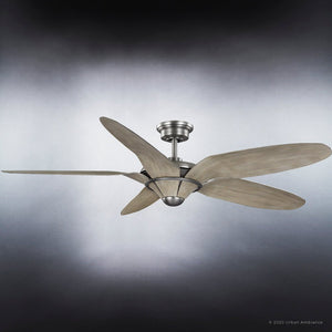 An Urban Ambiance UHP9261 Urban Loft Ceiling Fan 14.25''H x 60''W, Aged Nickel Finish, Brisbane Collection with two blades on a grey background that combines