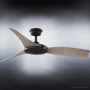 An Urban Ambiance UHP9271 Modern Ceiling Fan 11.5''H x 54''W, Olde Bronze Finish, from the Newcastle Collection with a beautiful wooden blade.