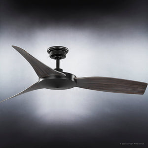 A luxury Urban Ambiance UHP9272 Modern Ceiling Fan with gorgeous wooden blades, Midnight Black Finish, and 11.5''H x 54''W from the Newcastle Collection.