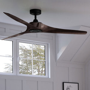 A gorgeous Urban Ambiance UHP9280 Modern Ceiling Fan 11.25''H x 60''W, Olde Bronze Finish, Townsville Collection in a room with a window.
