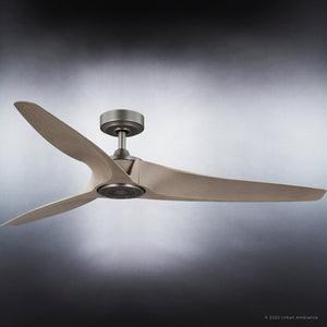 An UHP9282 Modern Ceiling Fan 11.25''H x 60''W, Midnight Black Finish, Townsville Collection by Urban Ambiance with a gorgeous wooden blade.