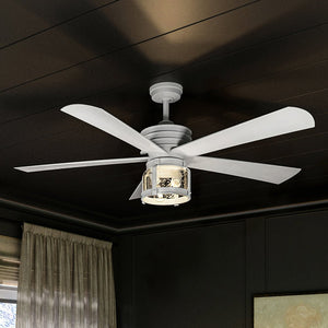 A gorgeous lighting fixture, the Urban Ambiance UHP9300 Coastal Ceiling Fan, enhances the ambiance in a room with black walls.