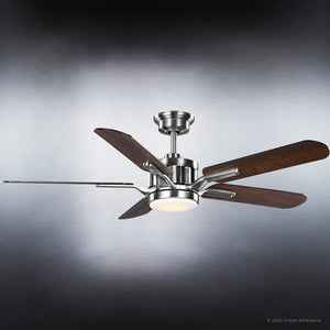 A Luxury Urban Ambiance UHP9310 Traditional Ceiling Fan 15.1255''H x 54''W, Brushed Nickel Finish, Launceston Collection with gorgeous wooden blades