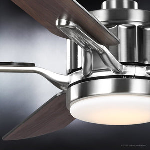 An Urban Ambiance UHP9310 Traditional Ceiling Fan with a beautiful brushed nickel finish and two blades, featuring a gorgeous light component from the Launceston Collection.