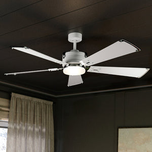 An UHP9321 Transitional Ceiling Fan, 14.875''H x 56''W, with a Matte White Finish from the Rockhampton Collection by Urban Ambiance in a room with