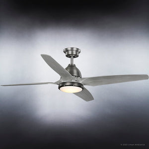 A luxury Urban Ambiance UHP9330 Urban Loft Ceiling Fan with a gorgeous aged nickel finish, Bunbury Collection featuring two blades, and a built-in lamp.