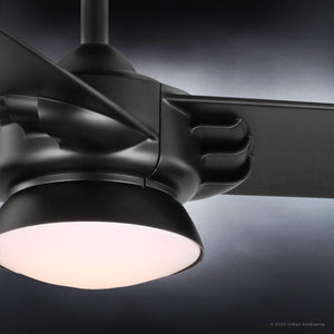 A luxurious UHP9351 Contemporary Ceiling Fan with a stunning lighting fixture and Midnight Black Finish.